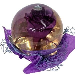 Purple Glitter Rose Glass Orb Sphere Preserved Flower Paperweight Decor Art 6.5"